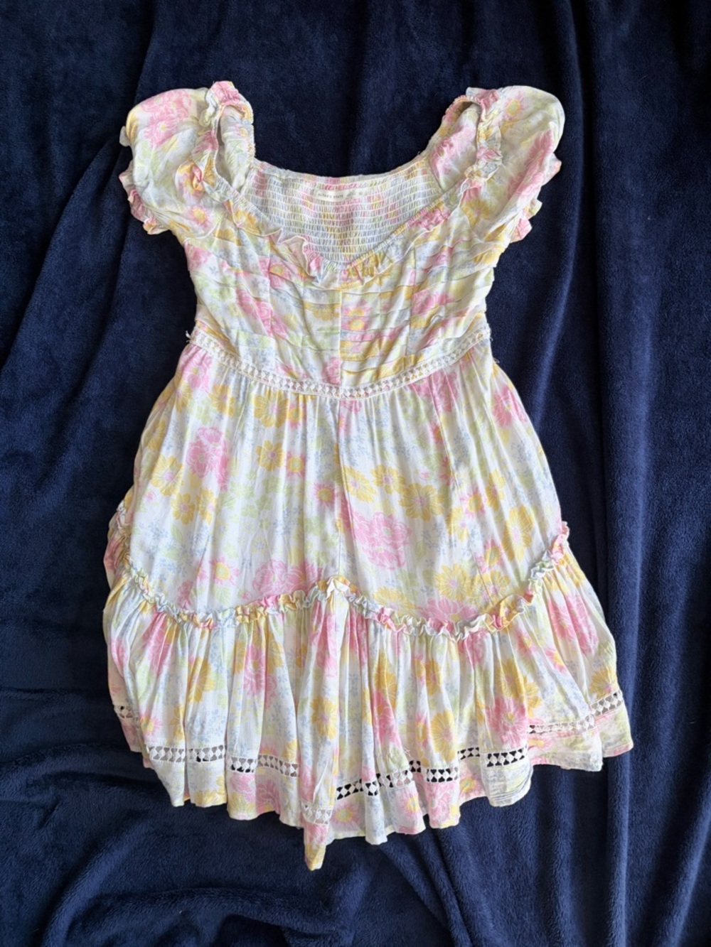 Altar’d state size Large Pink & Yellow Floral Ruffle Dress